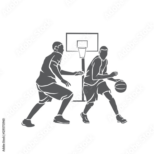 silhouette vector of young man play basketball on the street