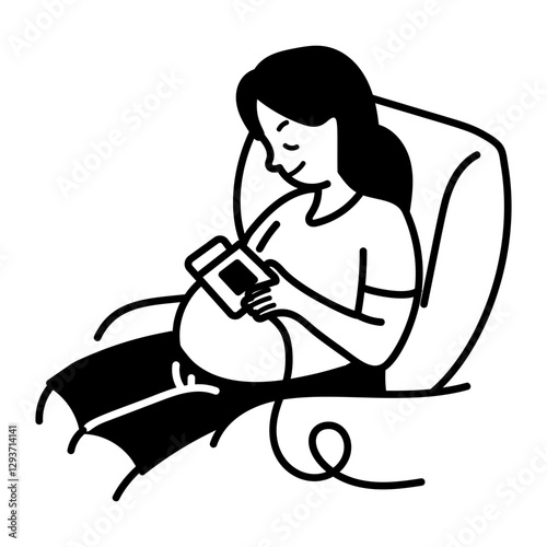 Doodle icon of pregnant woman doing belly massage 