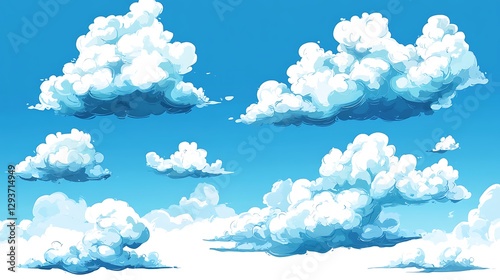 Fluffy Clouds Floating in a Blue Sky