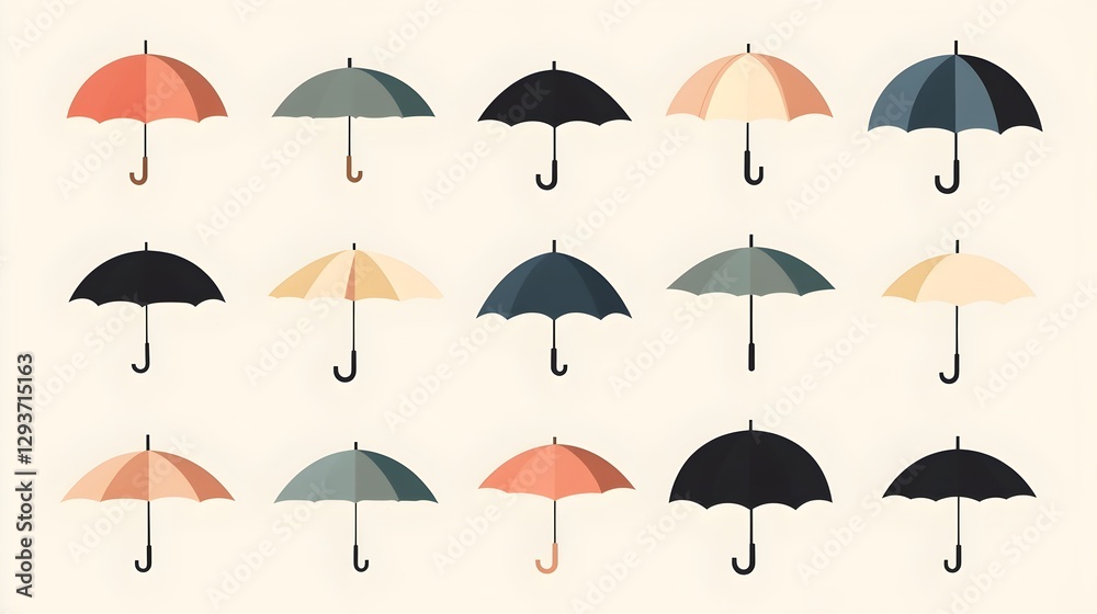 Obraz premium Minimalist Different color Umbrellas illustration