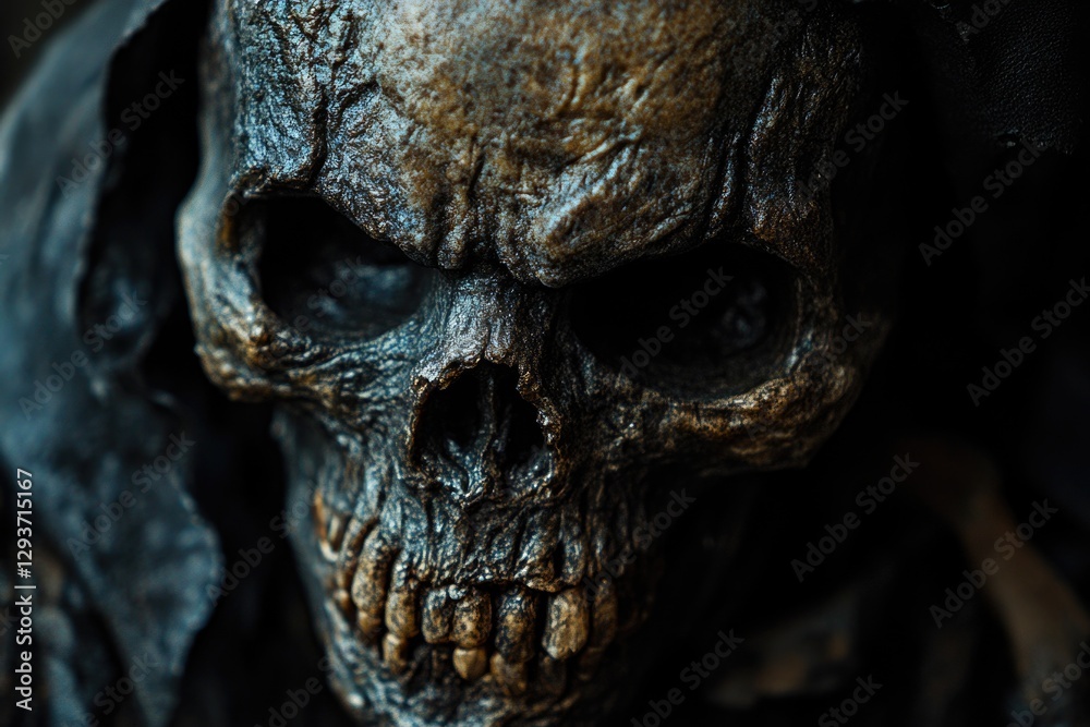 Naklejka premium A close-up view of a human skull sitting on a table