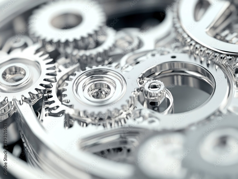 Close-up of gears and wheels, with a background of white, shiny metal and steel. Close-up of gears and wheels, with a background of white, shiny metal and steel.
