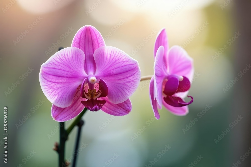 Obraz premium Pink orchid petals curved around a central stem in a naturalistic pose, curved, nature