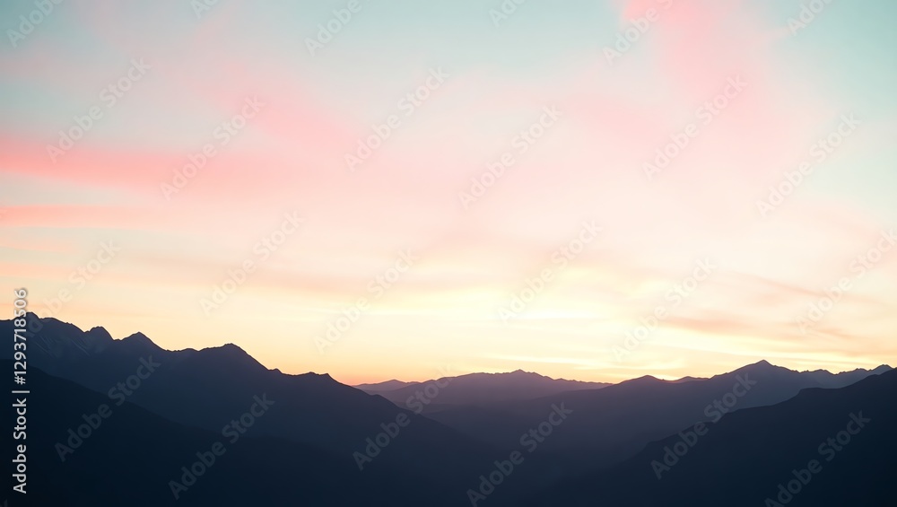 Obraz premium Mint Green and Pink Dusk Sky with Silhouetted Mountains