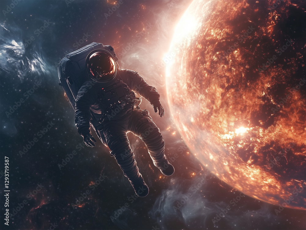 Man in astronaut suit floating in space background - ai generative Man in astronaut suit floating in space background - ai generative