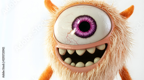 A cartoon monster with a purple eye and a big smile
