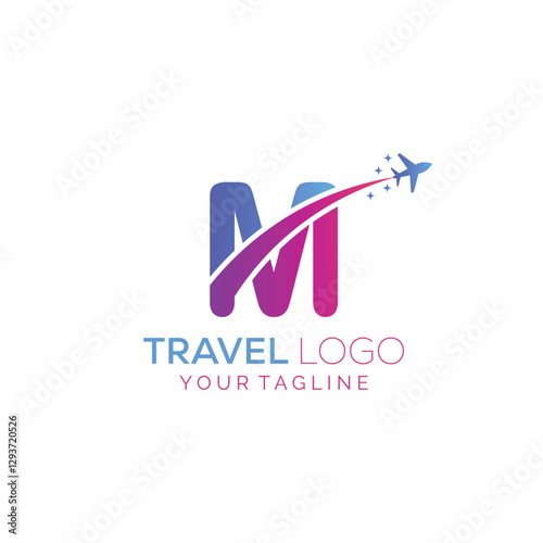 Letter M Travel Logo Design with plane. Icon of M for travel agency logo design.