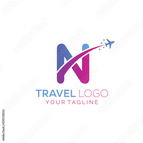 Letter N Travel Logo Design with plane. Icon of N for travel agency logo design.