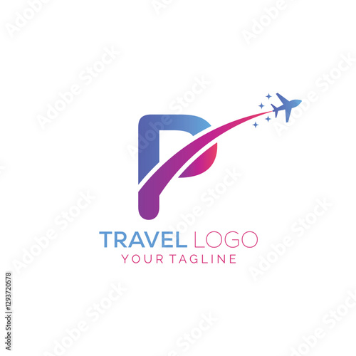 Letter P Travel Logo Design with plane. Icon of P for travel agency logo design.