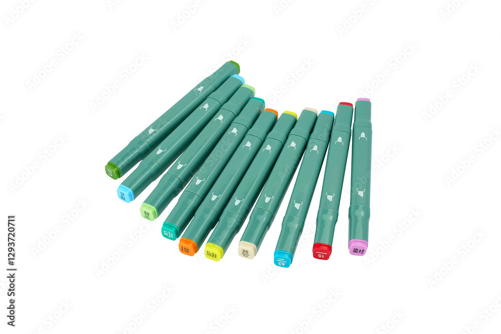 Set of 36 Alcohol felt-tip pens. Alcohol markers. Professional markers. Isolated on transparent background. Png and Jpg image