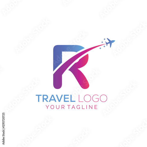 Letter R Travel Logo Design with plane. Icon of R for travel agency logo design.