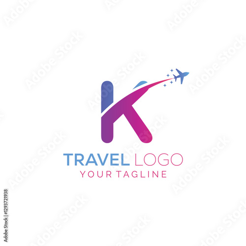 Letter K Travel Logo Design with plane. Icon of K for travel agency logo design.