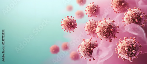 Rendering of a 3D concept for an oncology treatment that kills cancer cells isolated pastel background Copy space photo