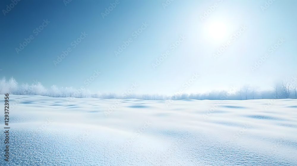 Bright snowy winter landscape with empty field space for display against a light blue icy sky Bright snowy winter landscape with empty field space for display against a light blue icy sky