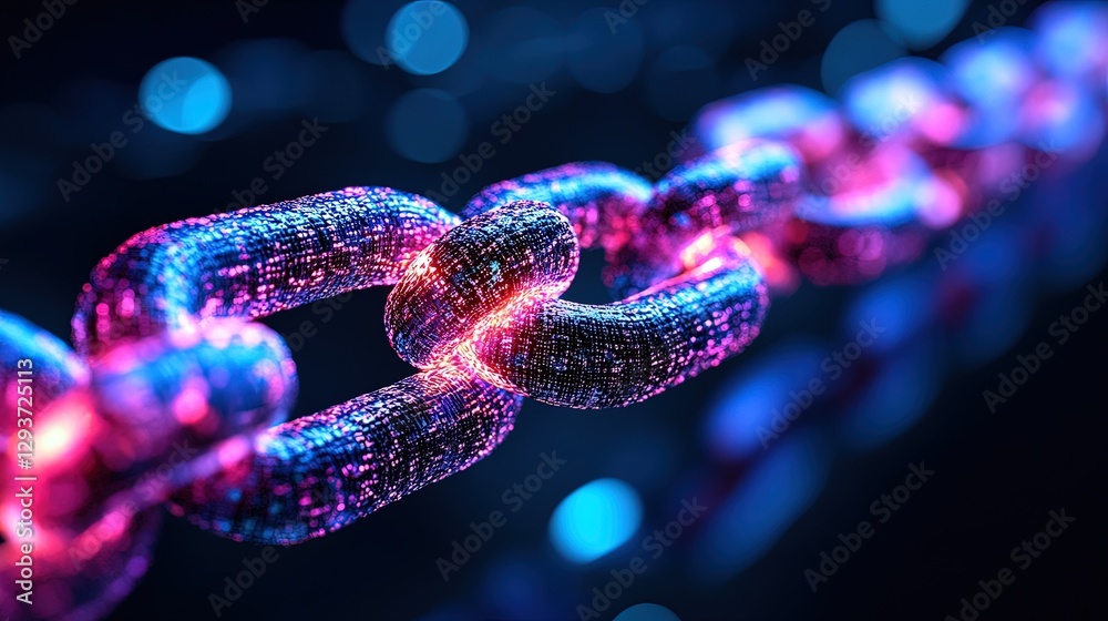 Secure blockchain network with neon lights, each node representing protected data in cyberspace Secure blockchain network with neon lights, each node representing protected data in cyberspace