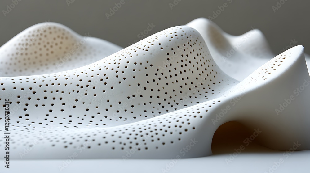 Abstract White Sculptural Form With Perforated Surface Abstract White Sculptural Form With Perforated Surface