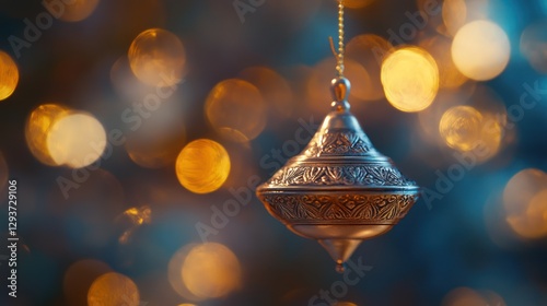 Ornate Silver Pendant with Festive Bokeh Background