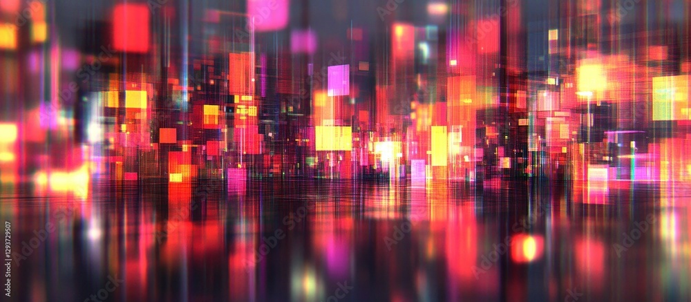 Abstract city lights reflecting, digital art, vibrant, nighttime Abstract city lights reflecting, digital art, vibrant, nighttime