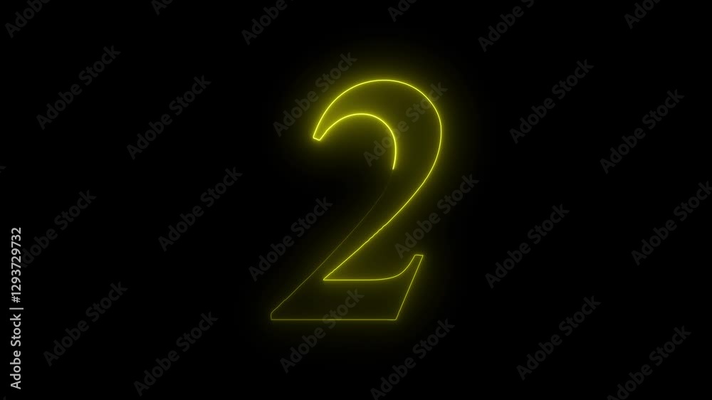 Abstract glowing neon text 2 number countdown icon. Educational mathematics 2 animation on black background. Abstract glowing neon text 2 number countdown icon. Educational mathematics 2 animation on black background.