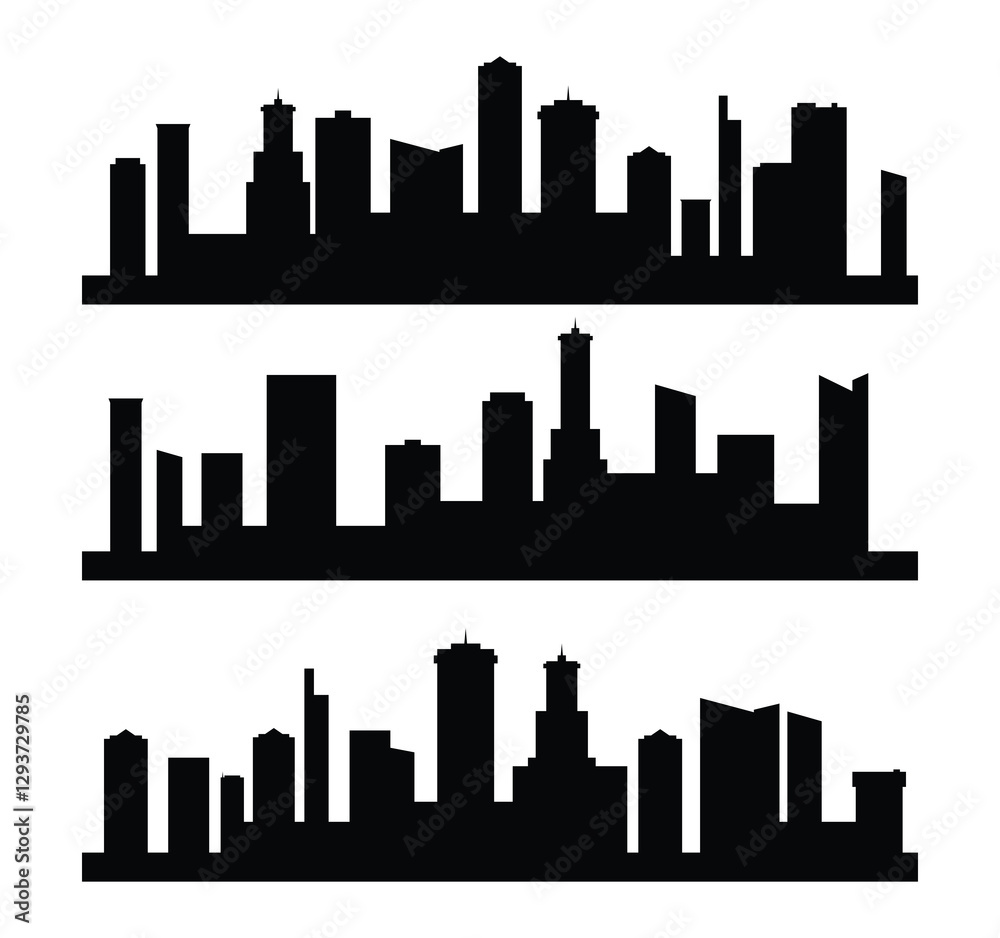 Obraz premium set of city landscape black silhouette in flat style.