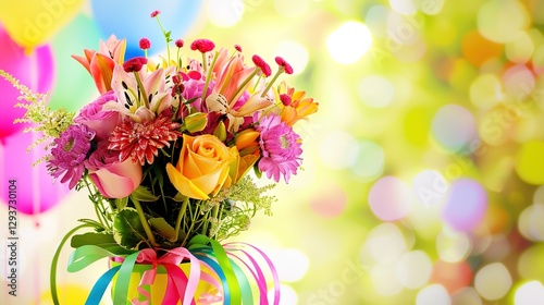 Wallpaper Mural Vibrant Birthday Bouquet with Fresh Flowers, Joyful Floral Arrangement for Celebrations, Party Decorations, Festive Greeting Card Background Torontodigital.ca