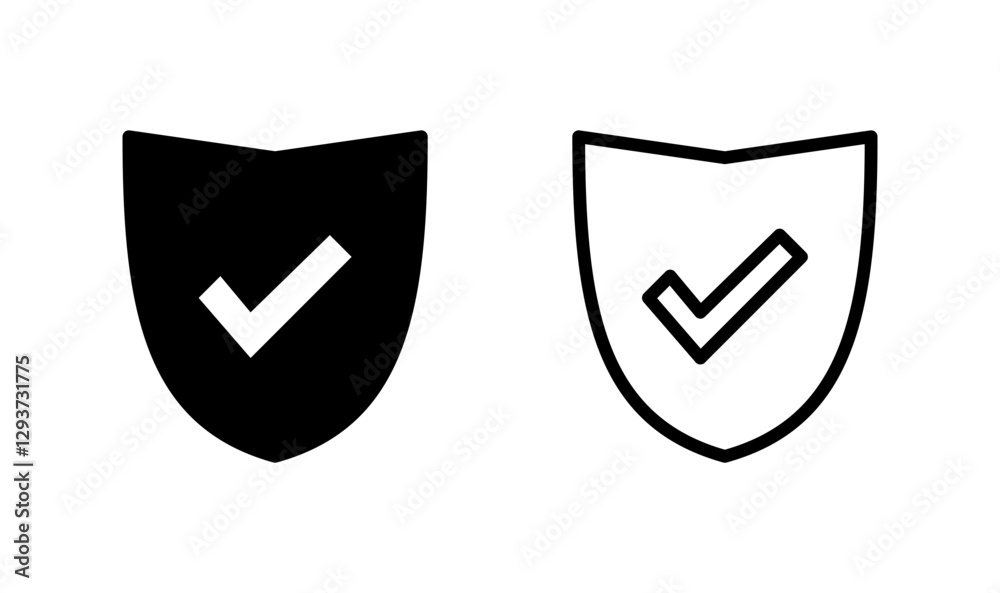 Shield check mark icon logo design. Protection approve sign. Insurance icon Shield check mark icon logo design. Protection approve sign. Insurance icon
