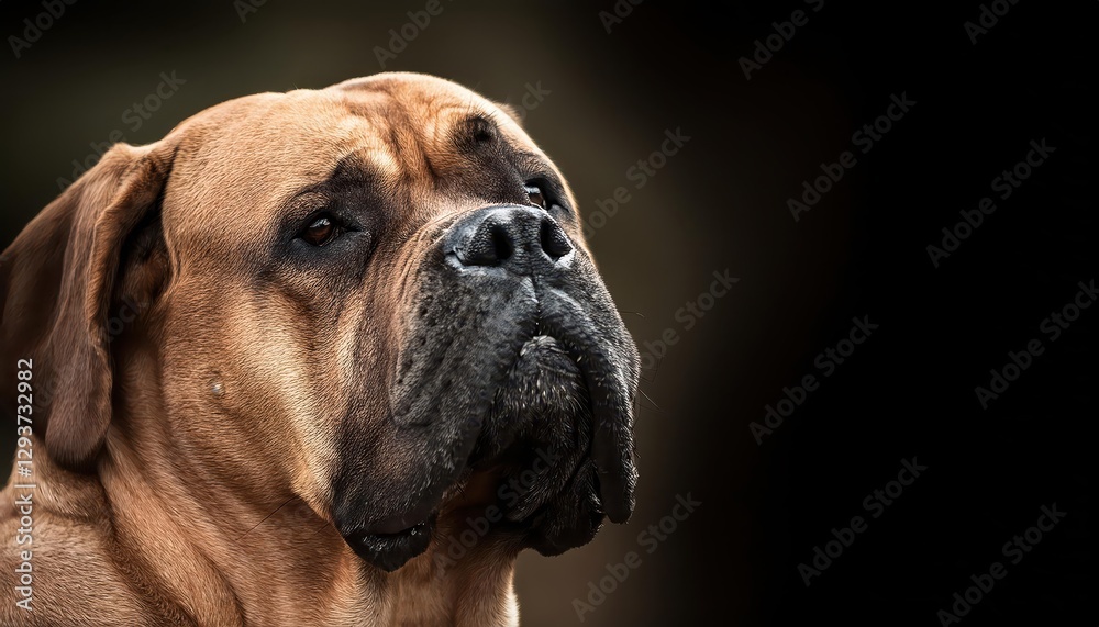 Majestic Mastiff Portrait A Regal Canine Striking a Pose Against a Rustic Backdrop at Twilight, Exuding Power and Grace. Majestic Mastiff Portrait A Regal Canine Striking a Pose Against a Rustic Backdrop at Twilight, Exuding Power and Grace.