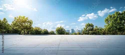 Panel kuchenny z motywem Future architecture and blue sky backdrop in an empty city park with a concrete floor Copy space image Place for adding text or design