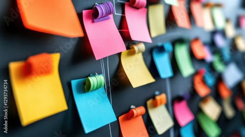A planning board with task lists and reminders, color-coded sticky notes on a whiteboard, highly organized workspace