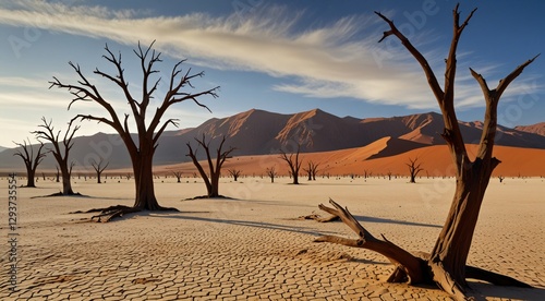Dead trees with big dunes in the background