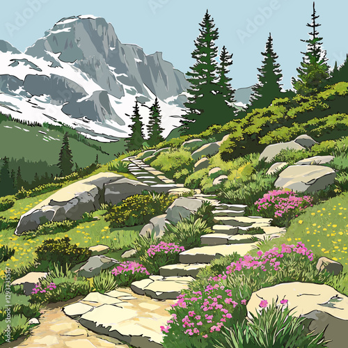  A stunning Alpine rock garden featuring natural stone, hardy plants, and mountain-inspired landscape design.