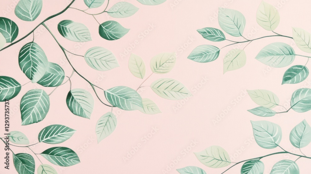 Serene Watercolor Leaves on Pink Background: A Botanical Delight Serene Watercolor Leaves on Pink Background: A Botanical Delight