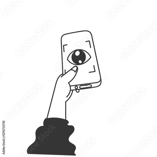 hand drawn doodle eye biometric scan on mobile phone