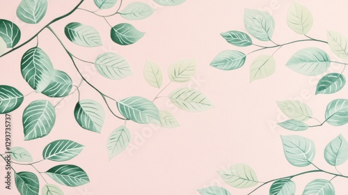 Wallpaper Mural Serene Watercolor Leaves on Pink Background: A Botanical Delight Torontodigital.ca