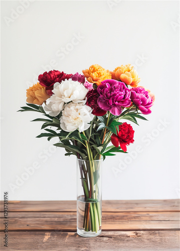 Wallpaper Mural AI-generated photo with colored Peonies in a simple glass vase. Minimalistic bouquet of Peony flowers isolated on a white background Torontodigital.ca