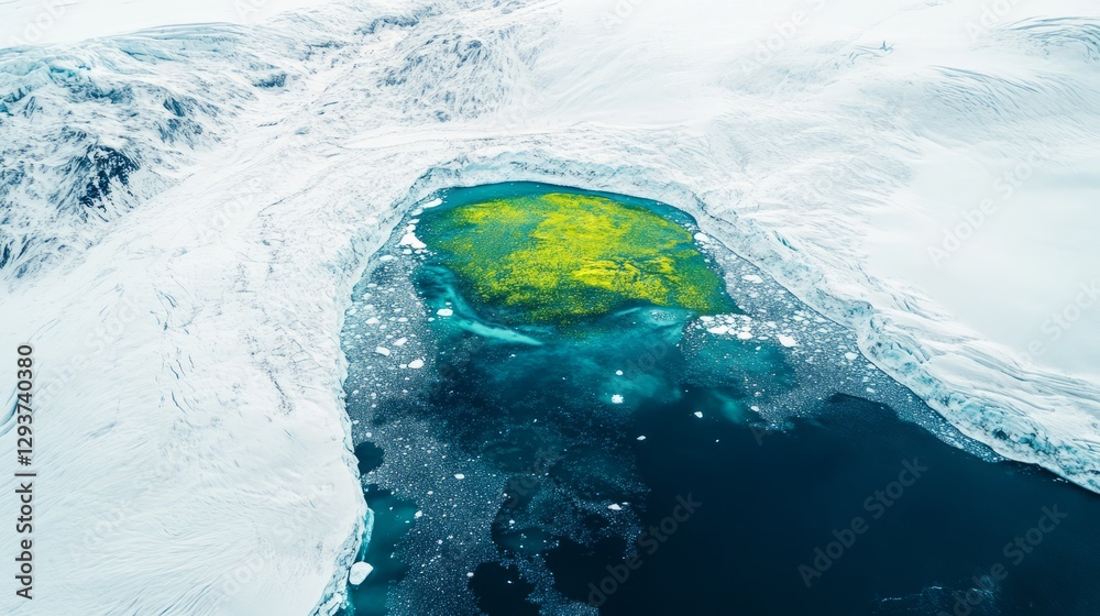 Fototapeta premium Green Algae Blooms on Greenland Glacier