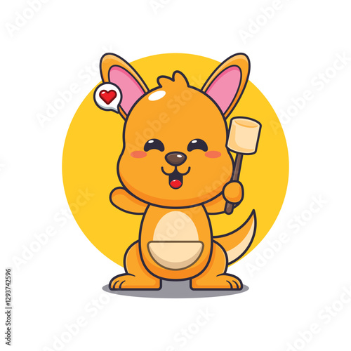 Kangaroo cartoon vector illustration eating marshmallow.