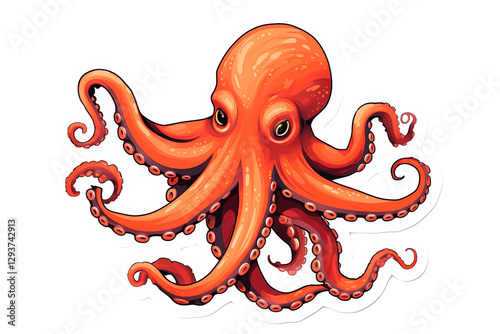 Illustration of an orange octopus, animal cephalopod invertebrate. Image created with AI photo