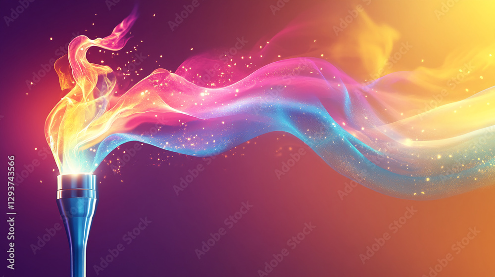 Obraz premium Colorful smoke swirl with sparkles emanating from a torch symbolizing creativity, inspiration, and energy, abstract fantasy light effect