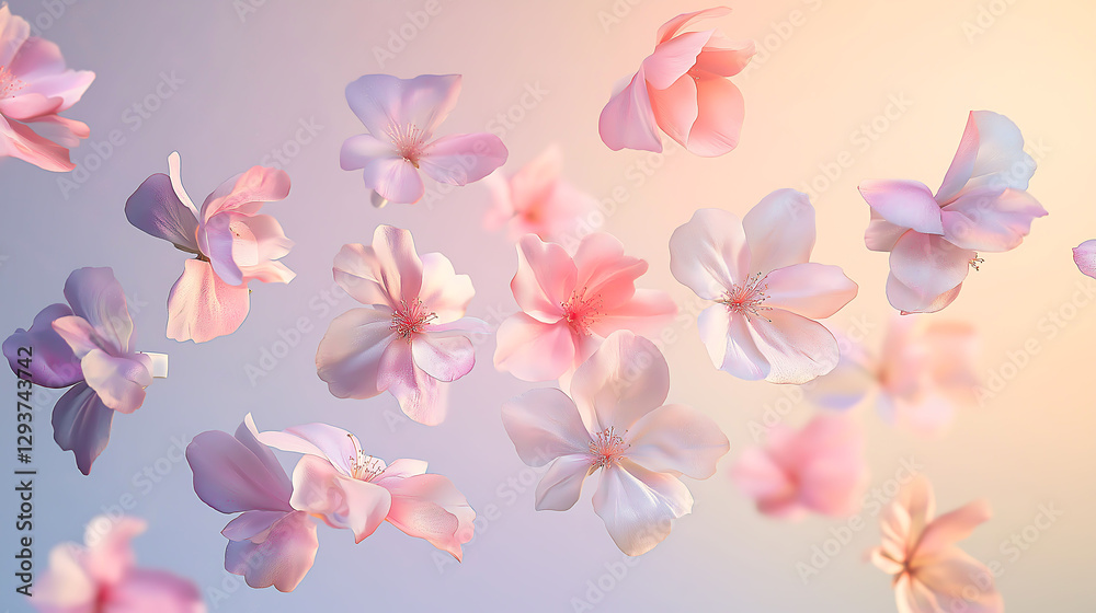 Floating spring flowers on a pastel background. Spring, Summer, Mother's Day, International Women's Day, Weddings Floating spring flowers on a pastel background. Spring, Summer, Mother's Day, International Women's Day, Weddings