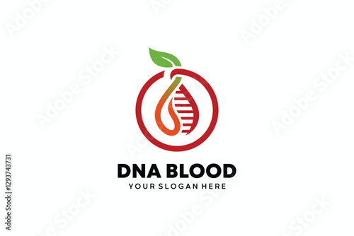 DNA logo design with a combination of blood drop icons in a circle symbol