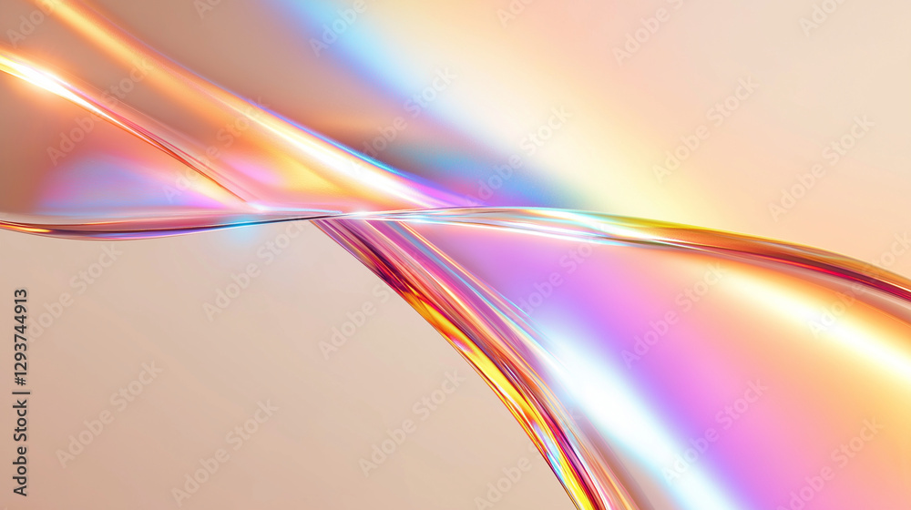 Fototapeta premium Iridescent flowing wave with a soft golden glow. Abstract fluid background for luxury branding, futuristic design, and creative product presentation.
