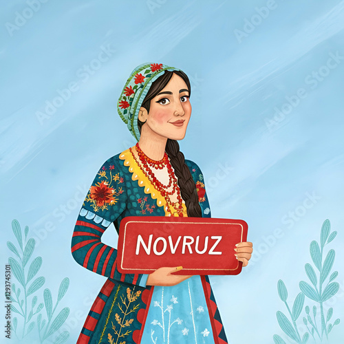 portrait of azeri woman in traditional dress holdi photo