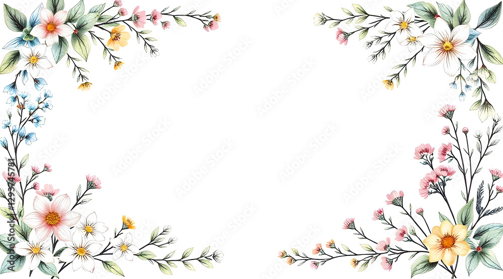 Naklejka premium Botanical Wedding Invitation Border with Elegant Florals