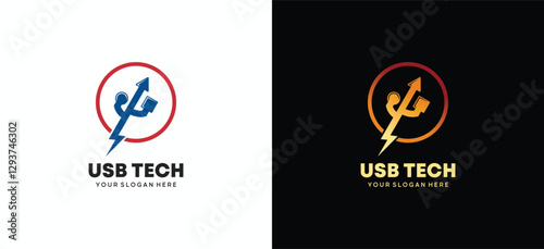 USB logo design with electric power icon symbol