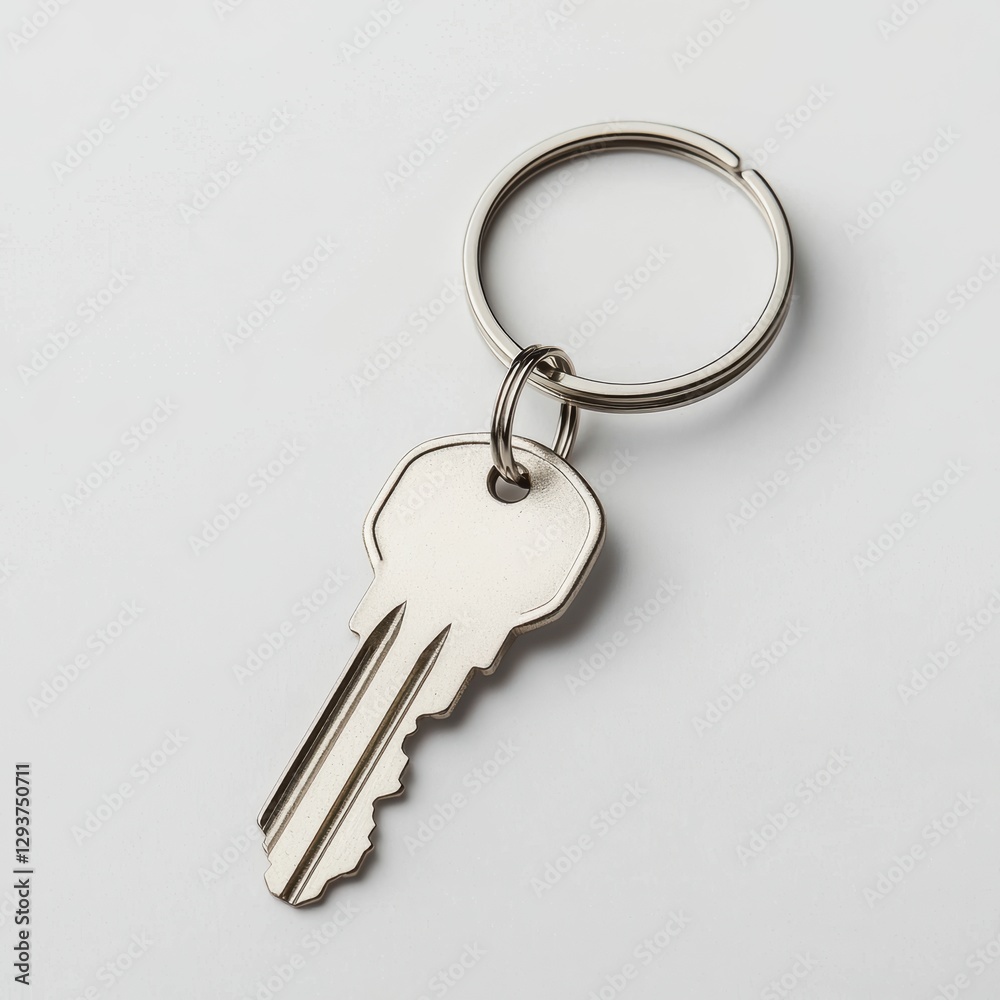 A silver key hanging from a key chain. Generative AI A silver key hanging from a key chain. Generative AI