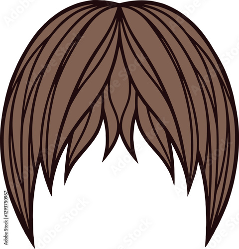 A vector graphic illustration of a short, layered bob hairstyle in a rich brown tone.