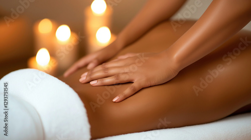 Wallpaper Mural A close-up of a Black womanâs back being gently massaged by a professional therapist, golden candlelight casting a warm glow over the tranquil spa. Torontodigital.ca