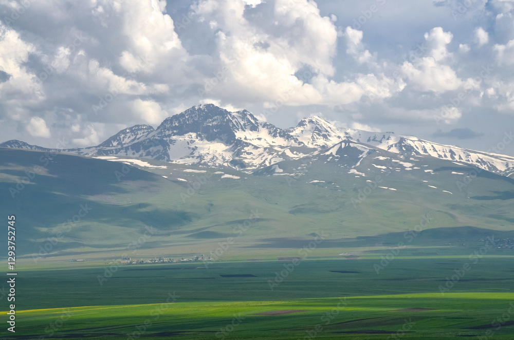 Fototapeta premium Mount Aragats scenic view from Spitak Pass (Tsilkar, Armenia) 