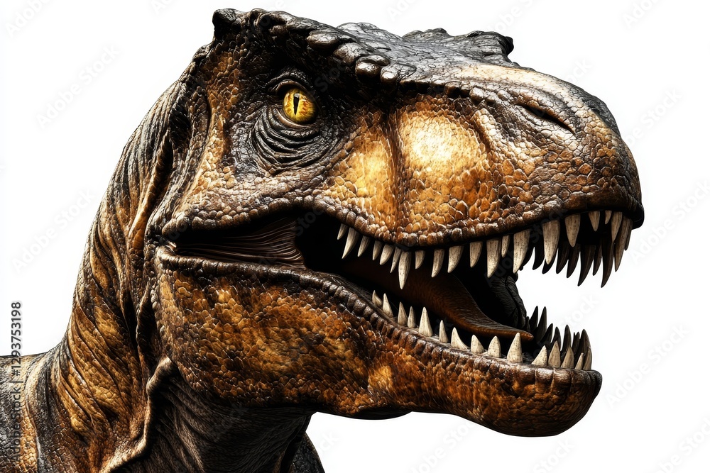 Obraz premium Tyrannosaurus Rex Head 3D Render, Close-up, Detailed Texture, Prehistoric Predator, Dinosaur Art, T-Rex Dinosaur, 3D rendering